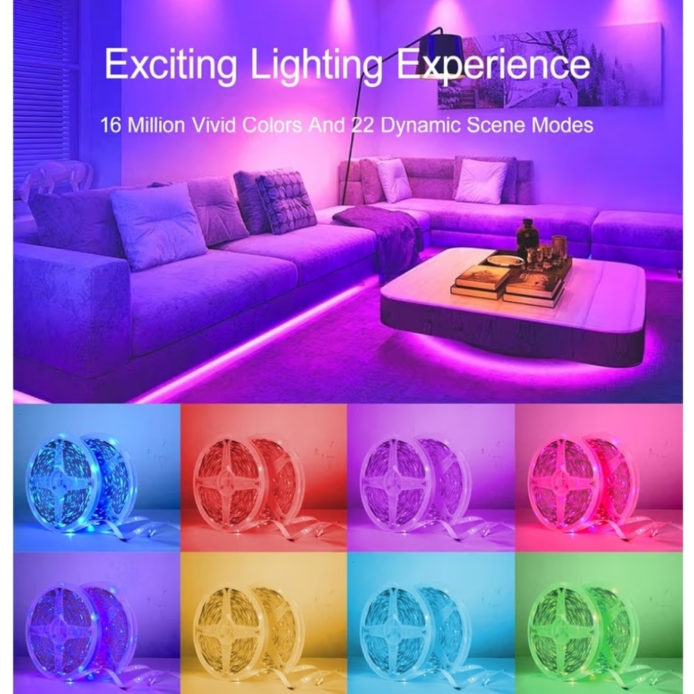 LED Strip Lights, Color Changing,  130 FT, Remote, Intelligent App, Bluetooth - Picture 6 of 13